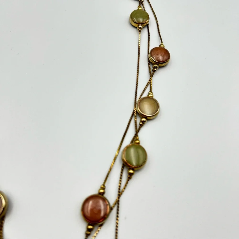 Vintage Multi-Strand Goldtone Necklace Earth Tone Pearlized Colored Beads Boho